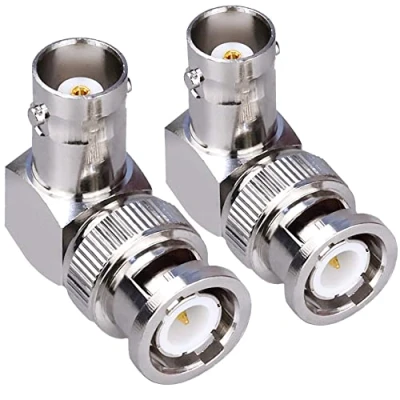 Abbildung von TUOLNK 2er Pack BNC Stecker auf Buchse Winkeladapter 90 Grad HF Koax Adapter für Überwachungskameras/Verlängerungskabel Anschluss rechtwinklig