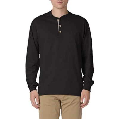 Abbildung von Hanes Herren T Shirts, BeefyT Henley Baumwolle Langarmshirts, Ebenholz, Klein