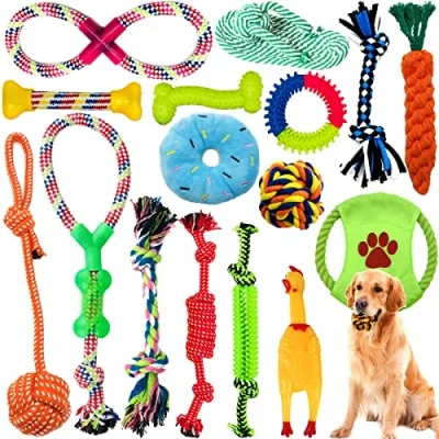 Abbildung von Amzeeniu Hundespielzeug,16 Pcs Seil Ball Hunde robuste Zähne Kauen langlebig Spielzeug Zahntraining Set Für Kleine mittelgroßen Hund Interaktives Spielset Unzerstoerbar BaumwollknotenTau Tier
