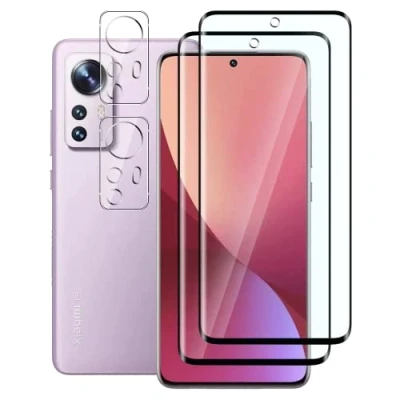Abbildung von FWang Temperglas Kompatibel mit Xiaomi 12/12X,3D Volle Bedeckung,9H Härte,kratzfest,blasenfrei,HD,2 Schutzfolie und 2 Kamera