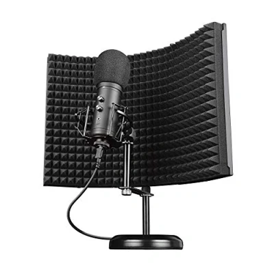 Abbildung von Trust Gaming Mikrofon mit Schaumstoff Reflektor GXT 259 Rudox USB Studio Microphone Isolationsschutz, Popfilter, für Aufnahmen, Gesang, Musik, PC, Podcast, Streaming, YouTube Schwarz
