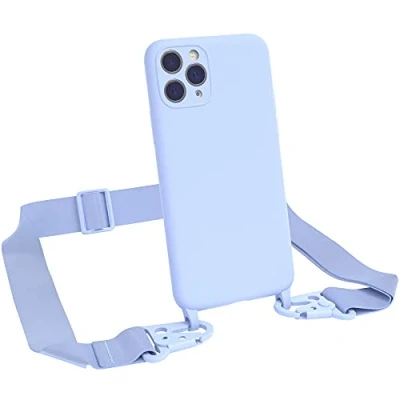Abbildung von EAZY CASE Premium Silikon 2 in 1 Handykette kompatibel mit iPhone 11 Pro Handyhülle Umhängeband, Handykordel Silikonhülle, Hülle Band, Kette für Smartphone, Hell Blau
