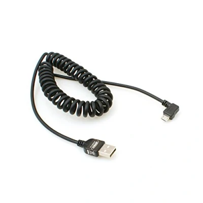 Abbildung von System S Micro USB 2.0 Spiral Kabel 90 Grad gewinkelt Winkelstecker (links/male) Datenkabel Ladekabel 150 cm