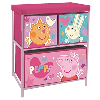 Abbildung von ARDITEX Kinderregal Peppa Pig mit 3 Stoffboxen für Bücher, Spielzeug, Bälle, Kleidung, Schuhe, 53 x 30 60 cm