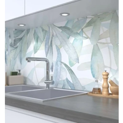 Abbildung von MyMaxxi Küchenrückwand Folie selbstklebend matt einfache Montage ohne Bohren 0,4mm stark Versteift Motiv Hängende Ranken grün 60cm hoch Spritzschutz Küche Klebefolie Blüte Äste 280 x