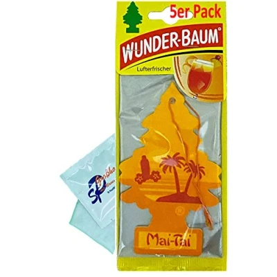Abbildung von WUNDER BAUM 5 Stück MaiTai Lufterfrischer Duftbaum Wunderbaum Original inkl. 1 x Glasreinigungstuch von SP Großhandel Gratiszugabe