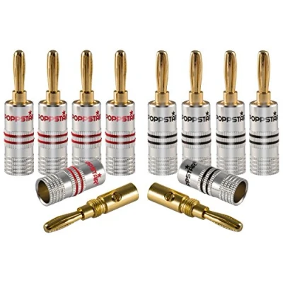 Abbildung von Poppstar High End Bananenstecker für Lautsprecherkabel (bis 6 mm) Audio Adapter, Lautsprecher, AV Receiver (Kontakte vergoldet, 5 schwarz, rot)