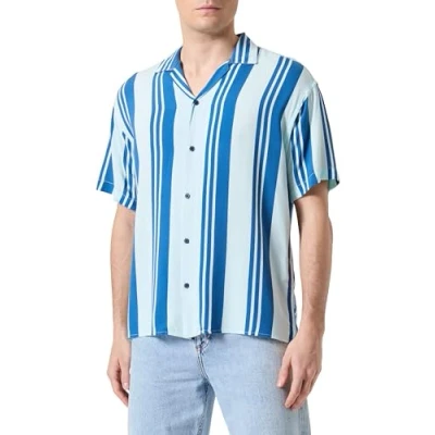 Abbildung von JACK&amp;JONES Herren JCOJEFF AOP Resort SHIRT SS RELAX Freizeithemd, Soothing Sea/Stripes:STRIPE, L