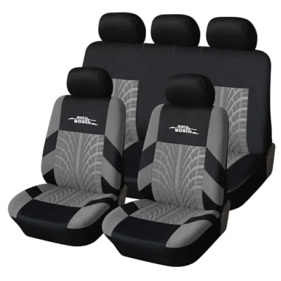 Abbildung von AUTOYOUTH Autositzbezüge Universal Fit Komplettset Autositzschoner Reifenschienen Autositzzubehör, Grau