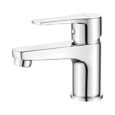Abbildung von Ibergrif Niederdruck Waschtischarmatur mit Kaltstart und 40cm Warm /Kaltwasser 64mm Auslaufhöhe, Einfache Montage für Bad/Waschbecken, Chrom, M11357