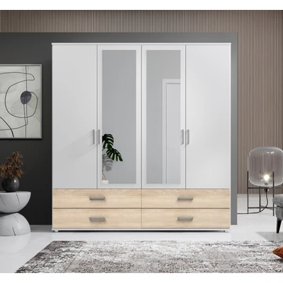 Abbildung von Schlafkontor Drehtürenschrank &quot;Ivar Kleiderschrank mit Spiegel&quot;, inklusive 2 Spiegeltüren und farblich abgesetzten Schubkästen