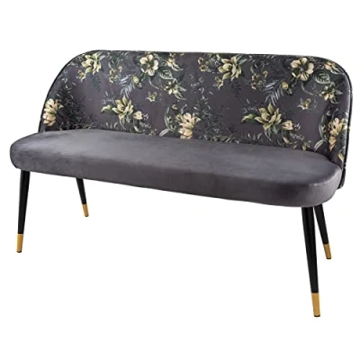 Abbildung von riess ambiente Sitzbank PRÊT À PORTER grau / schwarz (Einzelartikel, 1 St), Wohnzimmer · Samt Metall florales Design Retro