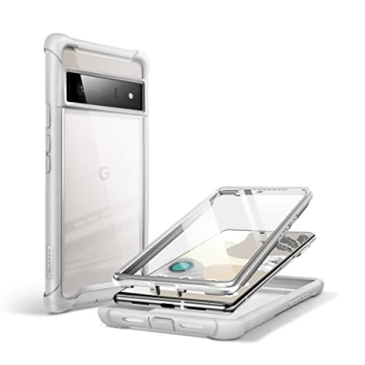 Abbildung von i Blason Transparent Hülle für Google Pixel 6 Pro (6.7&#039;&#039;) Bumper Case 360 Grad Handyhülle Robust Schutzhülle Cover [Ares] mit Integriertem Displayschutz 2021 Ausgabe (Grau)
