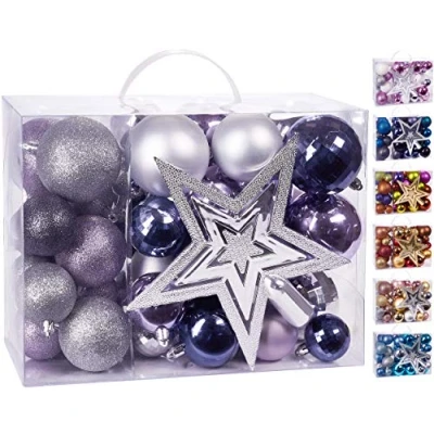 Abbildung von BRUBAKER Weihnachtsbaumkugel 50 teiliges Weihnachtskugel Set mit Baumspitze, Christbaumschmuck aus Kunststoff, Weihnachtsdekoration edel und robust