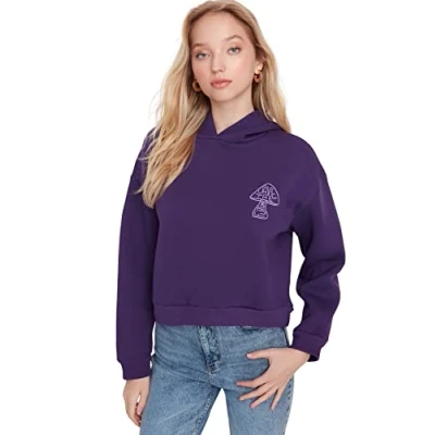 Abbildung von TRENDYOL Damen Plain Hooded Sweatshirt, Violett, XL EU