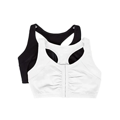 Abbildung von Fruit of the Loom Damen Front Close Builtup Bra Sport BH, Schwarz/Weiß, 90 (2er Pack)