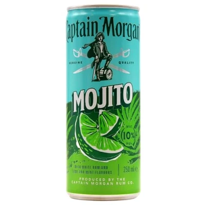 Abbildung von Captain Morgan White Rum Mojito, Erfrischendes Mixgetränk mit 10 Prozent Alkohol, 12 Dosen x 250 ml (EINWEG Verpackung), Weißer Limetten und Minzgeschmack für unterwegs