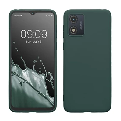 Abbildung von kwmobile Hülle kompatibel mit Motorola Moto E13 weiches TPU Silikon Case Cover geeignet für kabelloses Laden Blaugrün