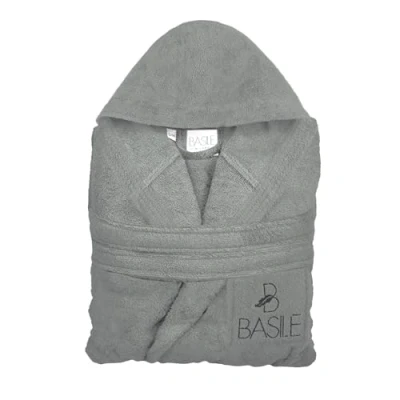 Abbildung von Basile Milano Damen und Herren, Accappatoio Con Cappuccio E Taschino Ricamato In Spugna Di Puro Cotone, Taglia S/M, Grigio Bademantel mit Kapuze, grau