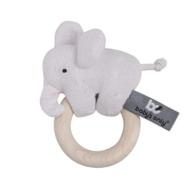 Abbildung von Baby&#039;s Only Baby Rassel Elefant Beißring Babyspielzeug 0+ Monate Aus Holz Mit gestricktem Stofftier Klassisch Rosa