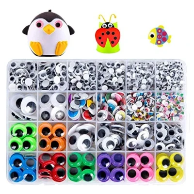 Abbildung von Geluode 1700 Stücke Selbstklebend Wackelaugen, Wackelaugen Wiggle Augen Kulleraugen für DIY Scrapbooking Handwerk Spielzeug Zubehör (Verschiedene Größen)