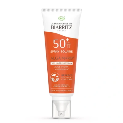 Abbildung von Laboratoires de Biarritz Sonnencreme Spray SPF50+ Alga Maris zertifiziert Bio für Gesicht und Körper Baby, Kinder Erwachsene flüssige leichte Textur 100 ml hergestellt in