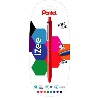 Abbildung von Pentel IZee Kugelschreiber, einziehbar, mit Metallclip Blister de 1 rot