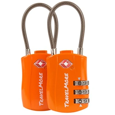 Abbildung von TSA Kofferschlösser Gepäckschlöss mit flexiblem Kabel Schlöss für Flugreisen Schlösser Koffer, Rucksäcke, Gepäck 2er Pack, Orange
