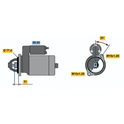 Abbildung von BOSCH 0 986 012 301 Anlasser 12 0,9 8 MITSUBISHI: SAPPORO 2, L200 III Pickup, PAJERO HYUNDAI: COUPE