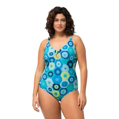 Abbildung von Ulla Popken Circle Print Badeanzug, Damen, Größe: 50, Turquoise blue