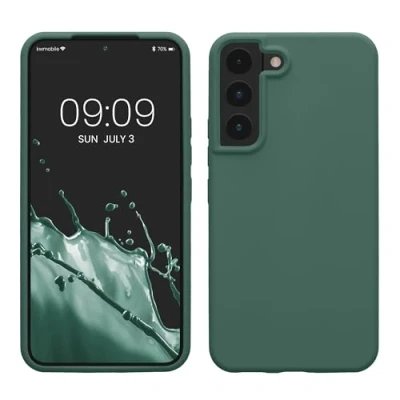 Abbildung von kwmobile Schutzhülle kompatibel mit Samsung S22 Hülle Silikon Case Handyhülle weiche Oberfläche kabelloses Laden Tannengrün
