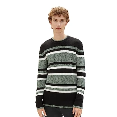 Abbildung von TOM Tailor Denim Gestreifter Strickpullover, Herren, Größe: XL, Green fancy multicolor stripe