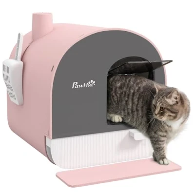 Abbildung von Katzentoilette Katzenklo mit Haube und Deckel Katzenstreu Matte Rosa