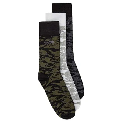 Abbildung von Alpha Industries Graphic Socks 3 PACK Socken, Herren, Größe: 40 42, Khaki/white/black