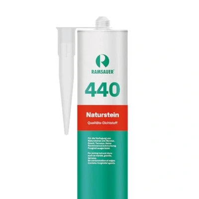 Abbildung von Ramsauer 440 Naturstein 1K Silikon Dichtstoff 310ml Kartusche (Distelgrau strukturiert)