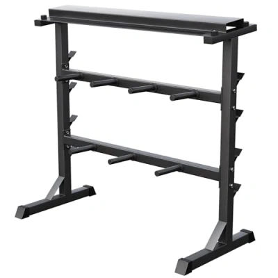 Abbildung von GORILLA SPORTS Langhantelständer Hantelablage 3 Ebenen, 30mm, bis 400 kg, Stahl, Schwarz/Weiß/Silber
