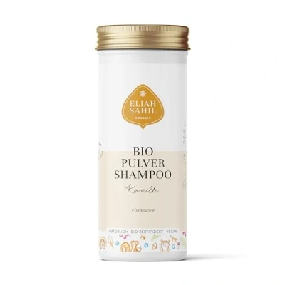 Abbildung von Bio Kindershampoo von ELIAH SAHIL I Hautfreundliches Kamile Pulver Shampoo Für Mädchen und Jungen Haut Haar 100% zertifizierte Naturkosmetik Vegane Kosmetik 100 Gramm ca. 30 Wäschen