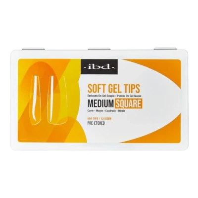 Abbildung von IBD Soft Gel Tips Medium Square 504 Stück, 12 Größen, Transparente Nagelspitzen, weiche Gelspitzen für Nagelverlängerung, kurze Mandelform MADE IN USA