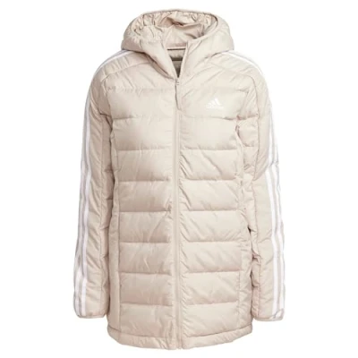 Abbildung von adidas Sportswear Essentials 3STRIPES Light DOWN Hooded Daunenmantel, Damen, Größe: XS, Beige