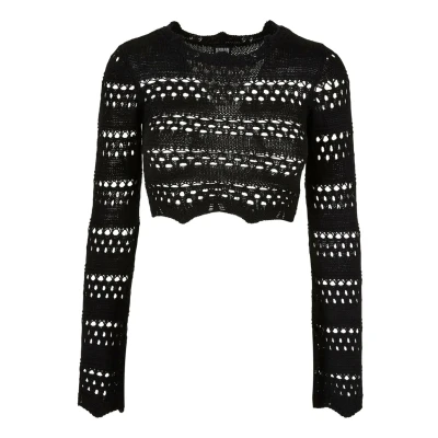 Abbildung von Urban Classics Cropped Crochet Strickpullover, Damen, Größe: 4XL, Black