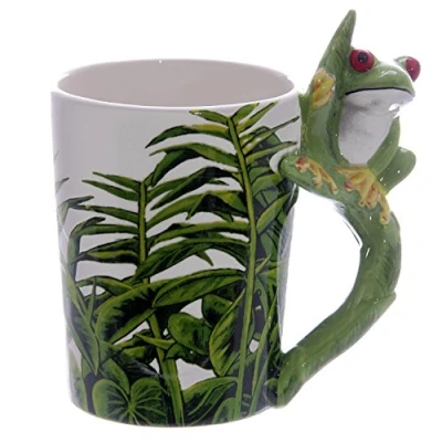 Abbildung von Close Up Tasse mit 3D Frosch Henkel weiÃŸ grün Kaffeebecher aus Keramik