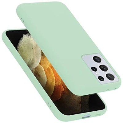 Abbildung von Cadorabo Hülle kompatibel mit Samsung Galaxy S21 ULTRA Handyhülle für Case aus flüssigem Silikon stoßfeste dünne TPU Schutzhülle LIQUID HELL GRÜN
