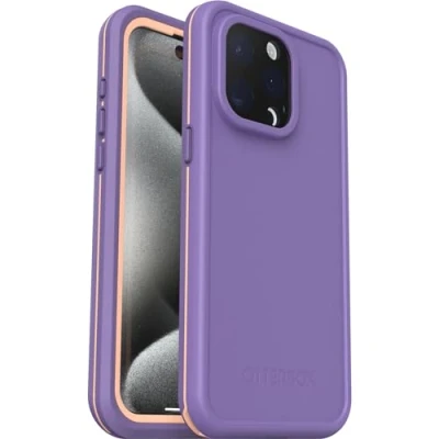 Abbildung von OtterBox Fre Hülle für iPhone 15 Pro Max MagSafe, Wasserdicht (IP68), stoßfest, schmutzabweisend, schlanke mit integriertem Displayschutz, 5x getestet nach Militärstandard, Lila