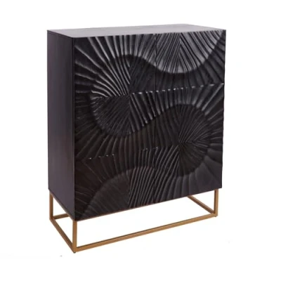Abbildung von riess ambiente Highboard SCORPION 120cm schwarz, Massivholz · Schrank 3D Schnitzereien Handarbeit Wohnzimmer