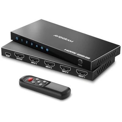 Abbildung von HDMI Switch 4K 60Hz, AVIDGRAM 2.0 Umschalter 4 in 1 Out, Port Selector Box with IR Remote Control Support HDCP 2.2 HDR10 3D 18Gbps Compatible Xbox PS4 HDTV Monitor