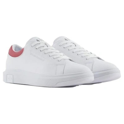 Abbildung von Armani Exchange Herren ActionLeather,sidelogo,Laceup Sneaker, OP.White+Cardinal, 43 EU