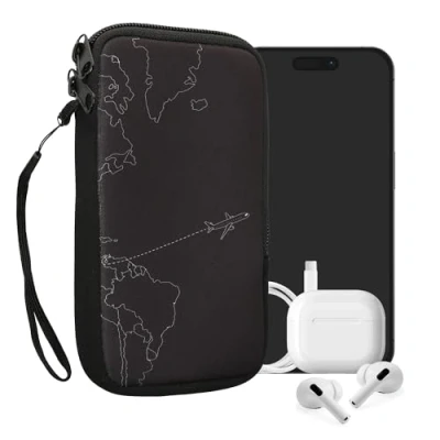 Abbildung von kwmobile Handytasche für Smartphones L 6,5&quot; Neopren Handy Tasche Hülle Cover Case Schutzhülle Travel Flugzeug Weiß Schwarz 16,5 x 8,9 cm Innenmaße