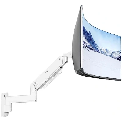 Abbildung von VIVO Hochwertiger robuster Monitorarm aus Aluminium für Ultrabreite Bildschirme bis zu 124,5 cm und 20 kg, einzelne Wandhalterung, pneumatische Höhe, max. VESA 100 x 100, Weiß, MOUNT V101G1W