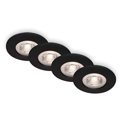 Abbildung von Briloner Leuchten LED Einbauleuchte 7998 045, fest verbaut, warmweiß, 4er Set, schwarz matt, ultraflach, IP44, 6,8 cm