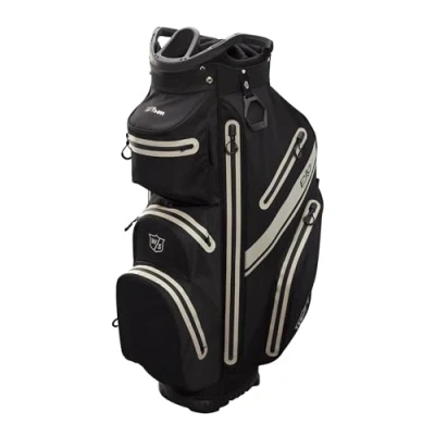 Abbildung von Wilson Golftasche, W/S Exo Dry Cart Bag, Trolleytasche für bis 14 Schläger, Golf Zubehör Damen und Herren, Schwarz / Silber